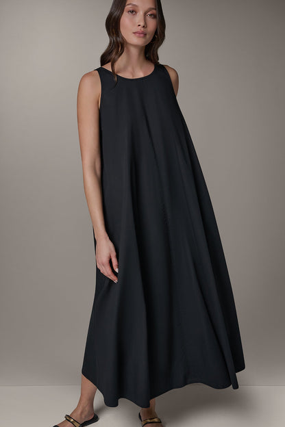 SLEEVELESS MAXI TRAPEZE DRESS - Black