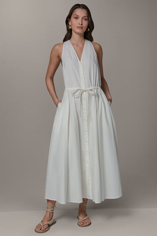 SLEEVELESS MIDI HALTER DRESS - Cream