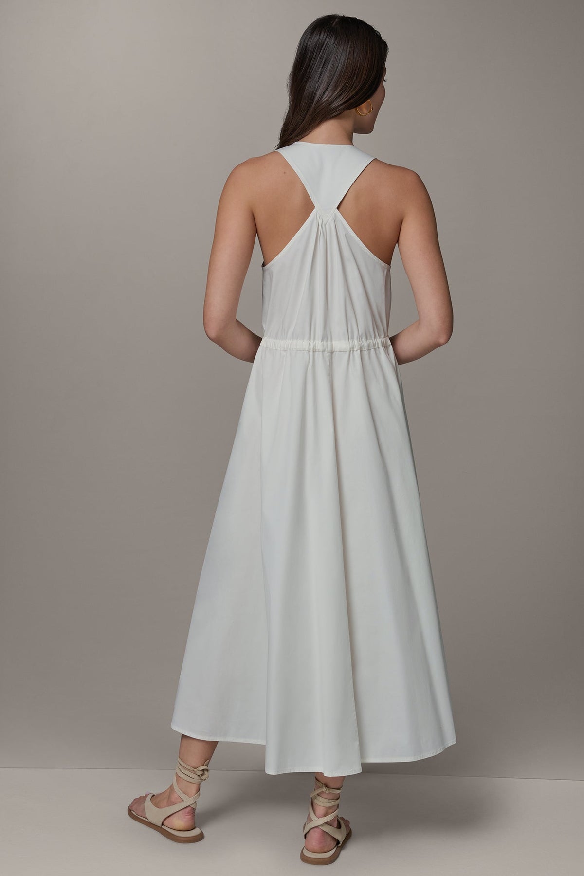 SLEEVELESS MIDI HALTER DRESS - Cream