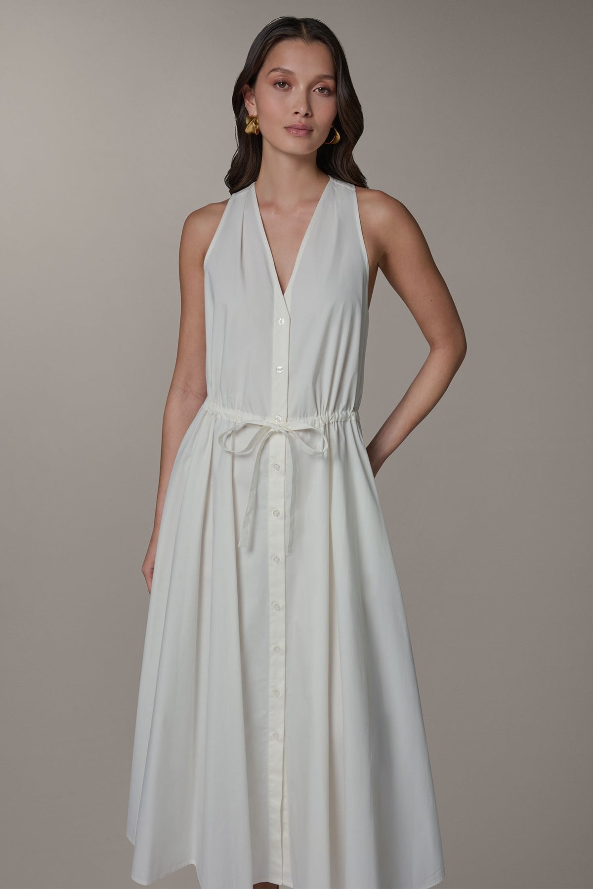 SLEEVELESS MIDI HALTER DRESS - Cream