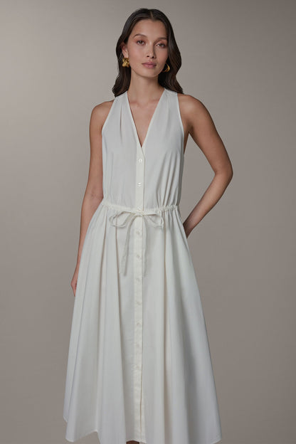 SLEEVELESS MIDI HALTER DRESS - Cream