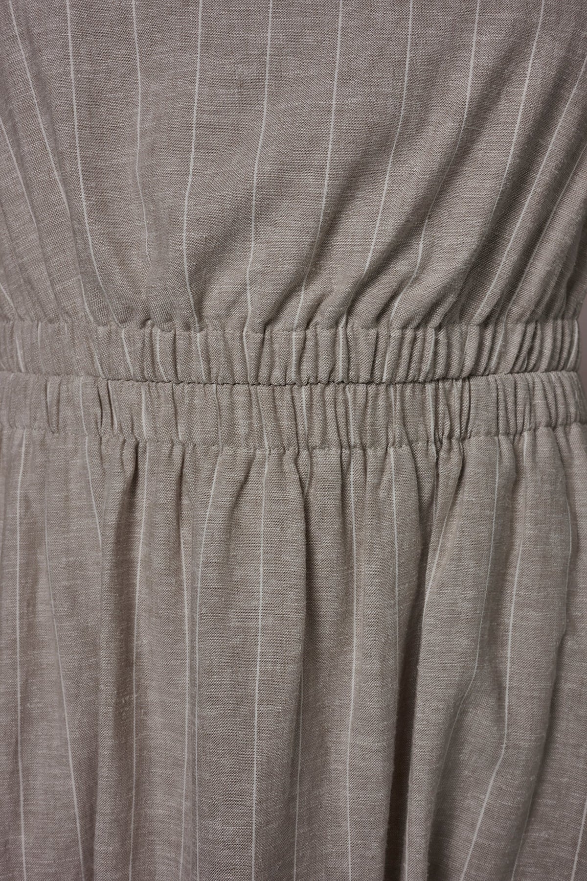 LINEN-BLEND PINSTRIPE CUTOUT MIDI DRESS - Tuscan Grey/Cream