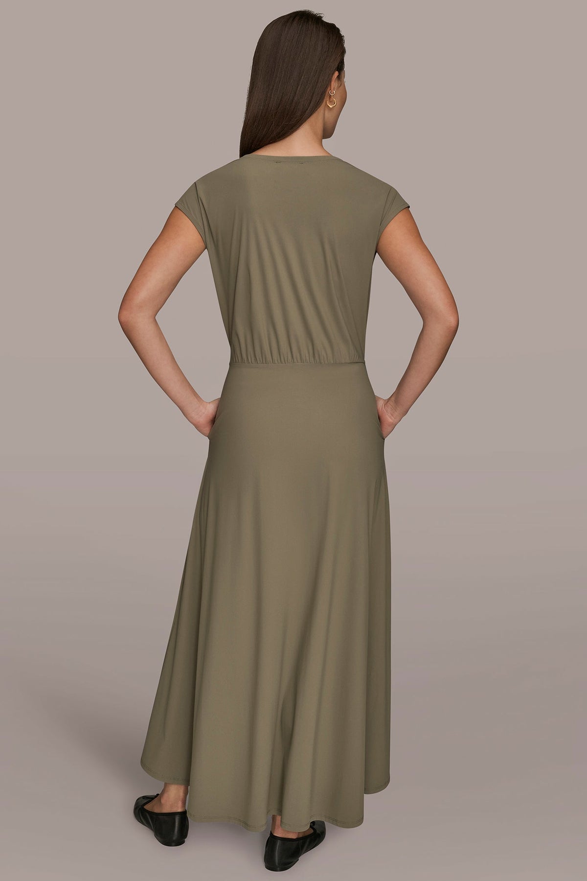 THE MODERN TRAVEL MIDI FIT AND FLARE DRESS - KHAKI GREEN