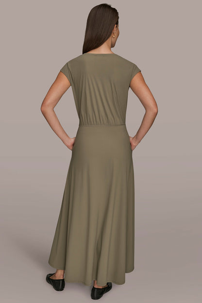 THE MODERN TRAVEL MIDI FIT AND FLARE DRESS - KHAKI GREEN