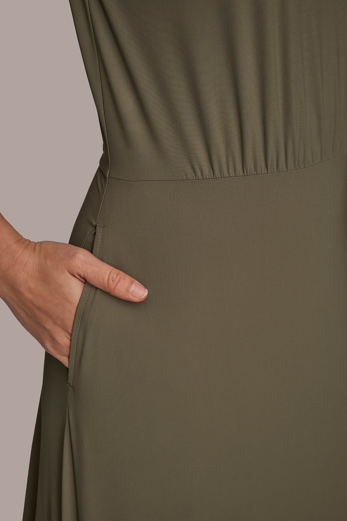 THE MODERN TRAVEL MIDI FIT AND FLARE DRESS - KHAKI GREEN