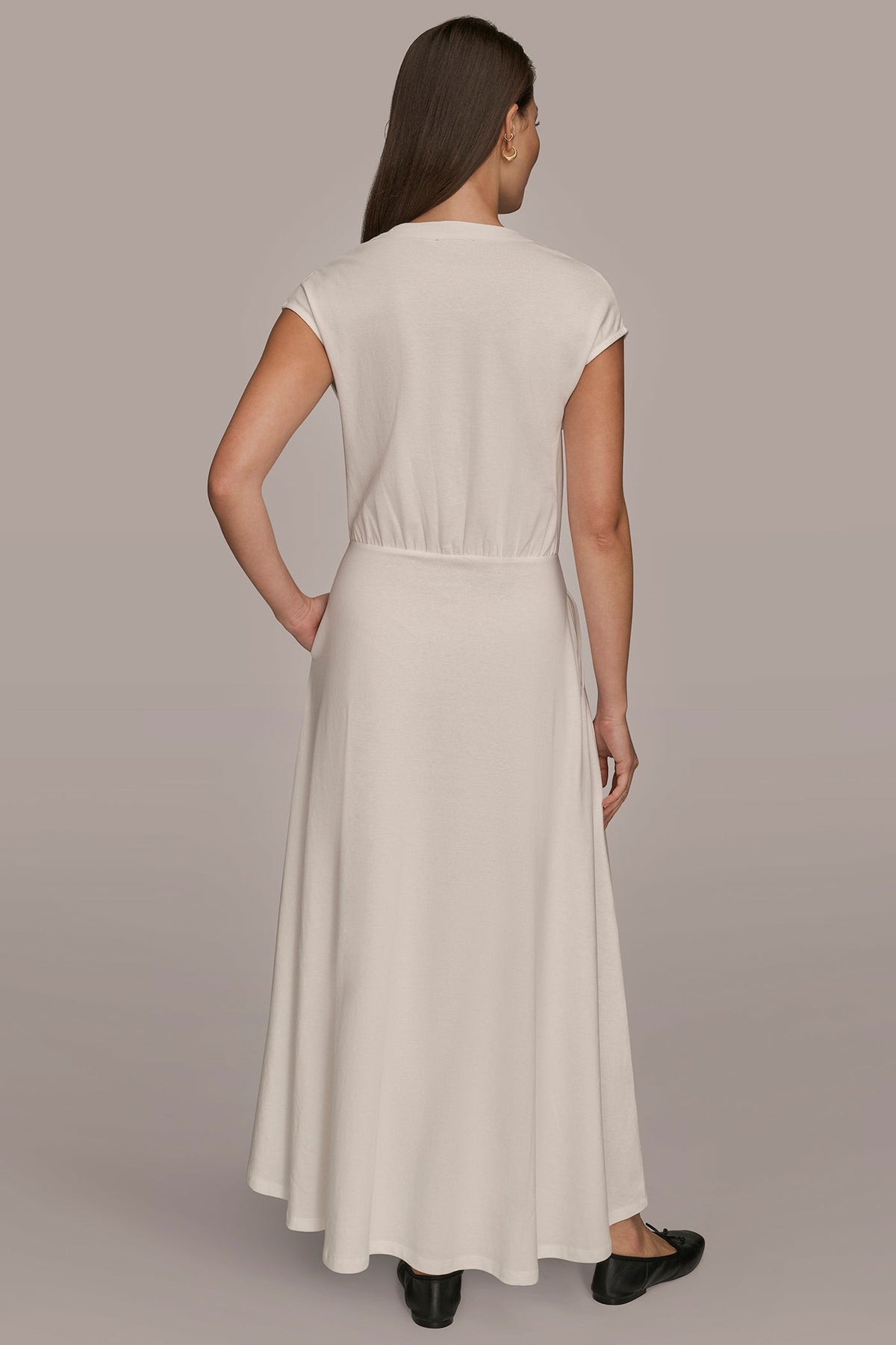 CAP SLEEVE CREW NECK DRESS - CREAM