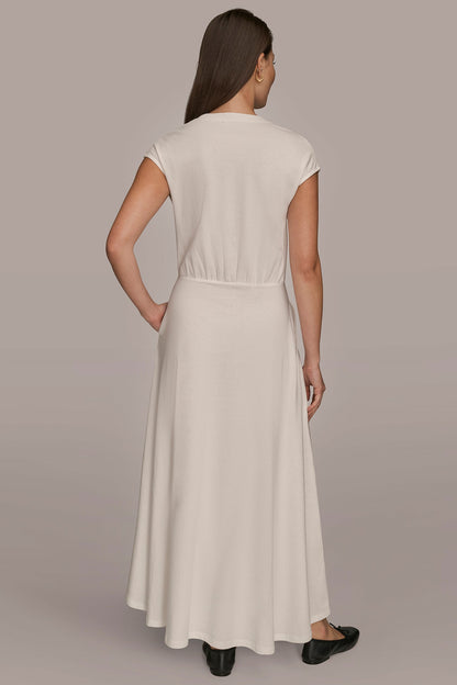 CAP SLEEVE CREW NECK DRESS - CREAM
