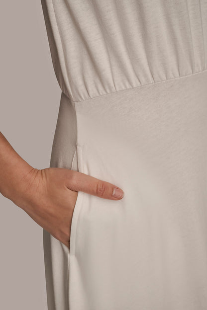 CAP SLEEVE CREW NECK DRESS - CREAM