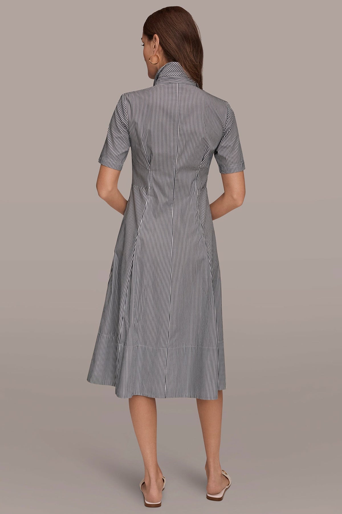 COTTON-POPLIN STRIPED MIDI SHIRT DRESS - Nightfall / White