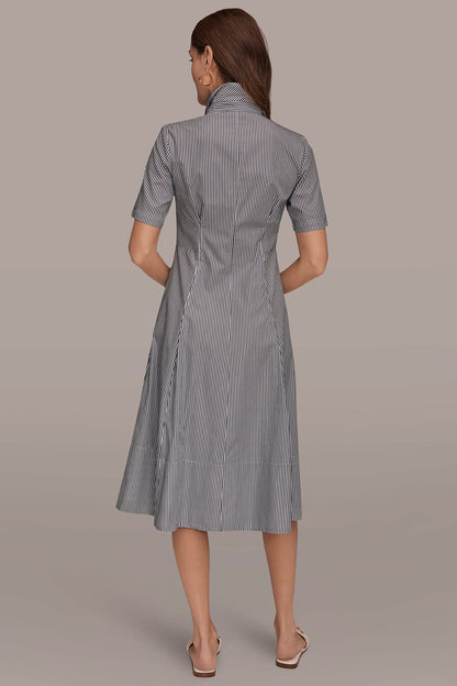 COTTON-POPLIN STRIPED MIDI SHIRT DRESS - Nightfall / White