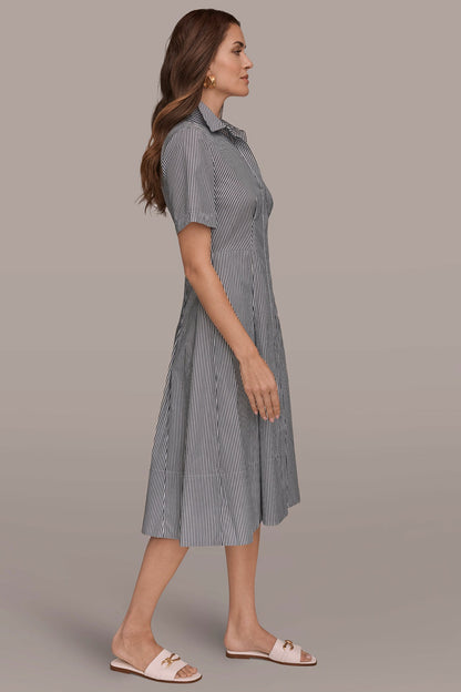 COTTON-POPLIN STRIPED MIDI SHIRT DRESS - Nightfall / White