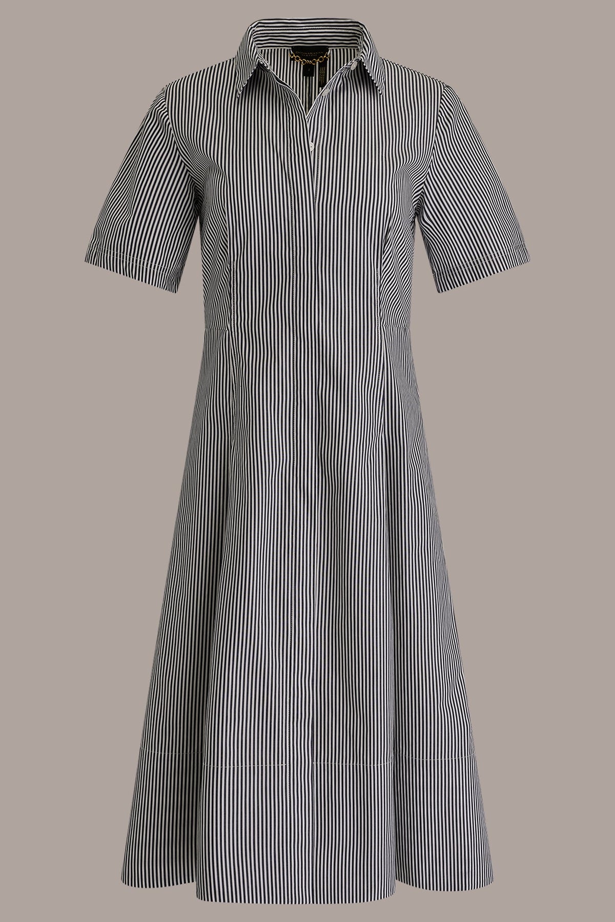 COTTON-POPLIN STRIPED MIDI SHIRT DRESS - Nightfall / White