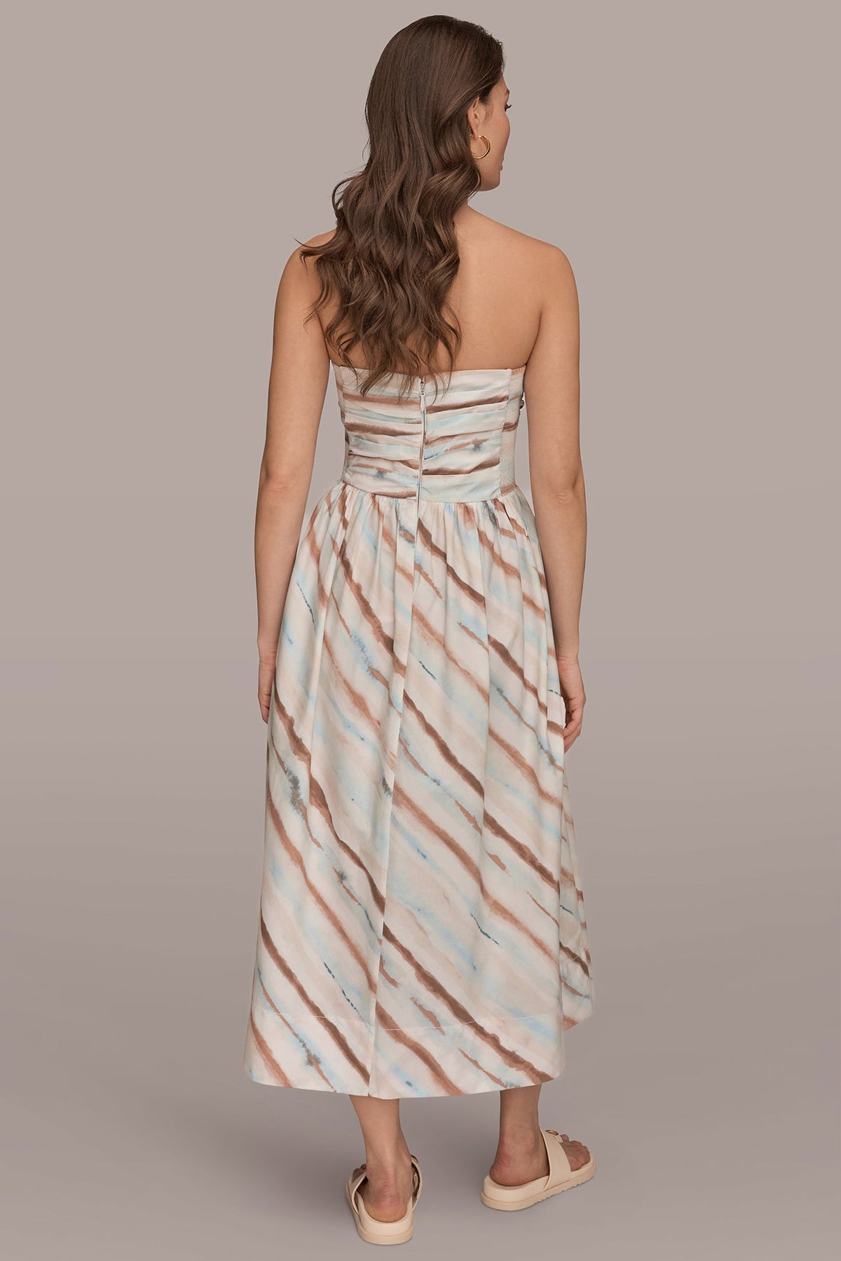 STRAPLESS PRINTED MIDI DRESS - Watercolor Stripe