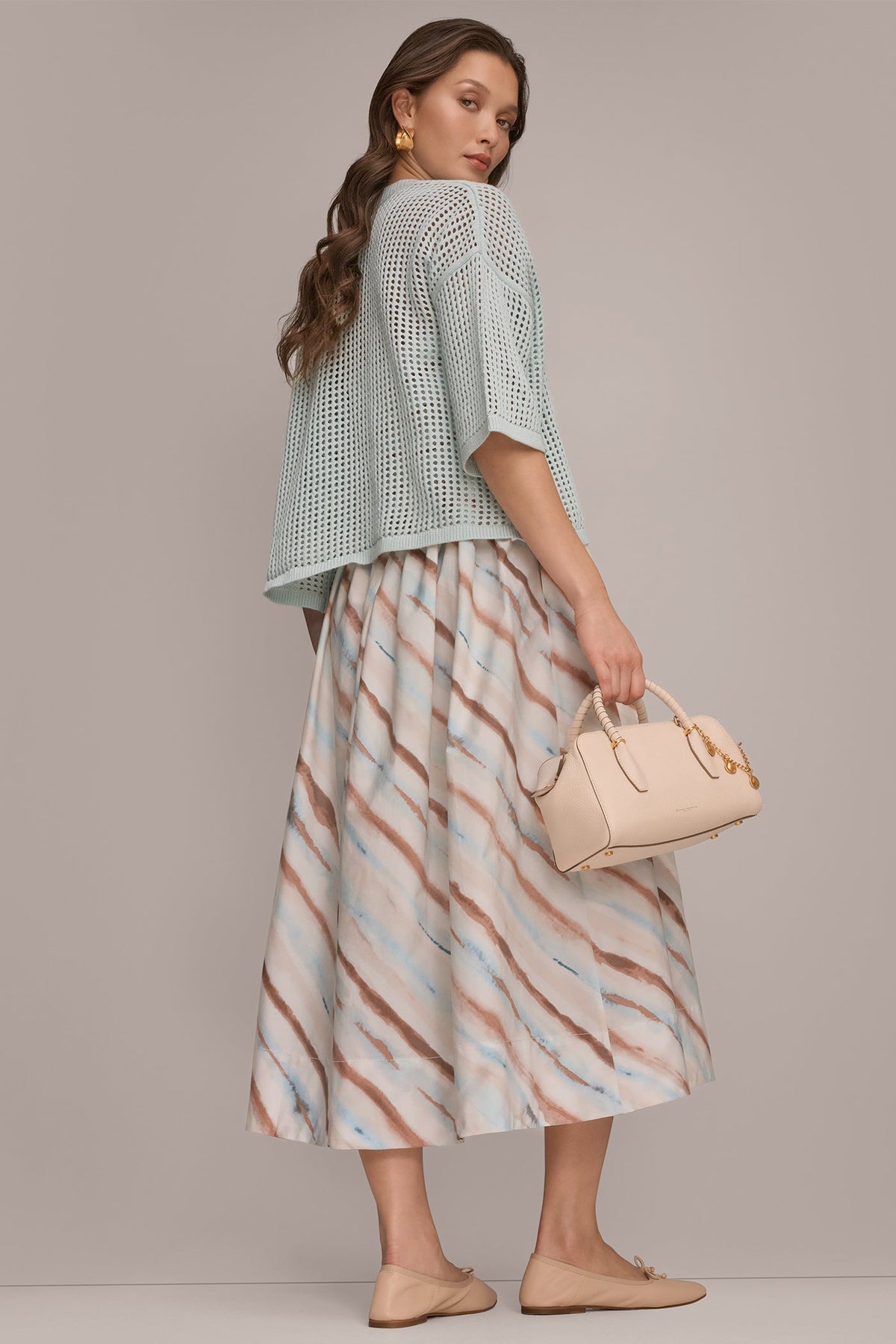 STRAPLESS PRINTED MIDI DRESS - Watercolor Stripe