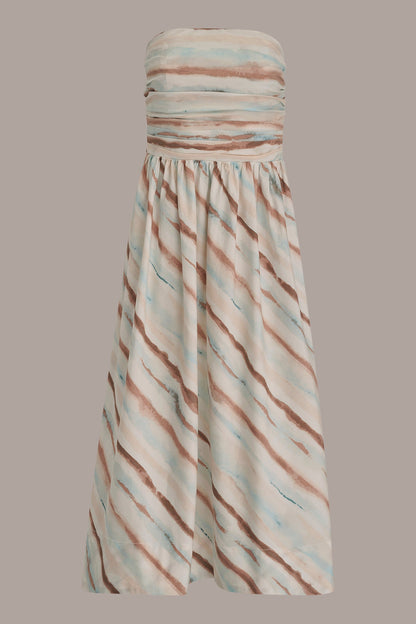 STRAPLESS PRINTED MIDI DRESS - Watercolor Stripe