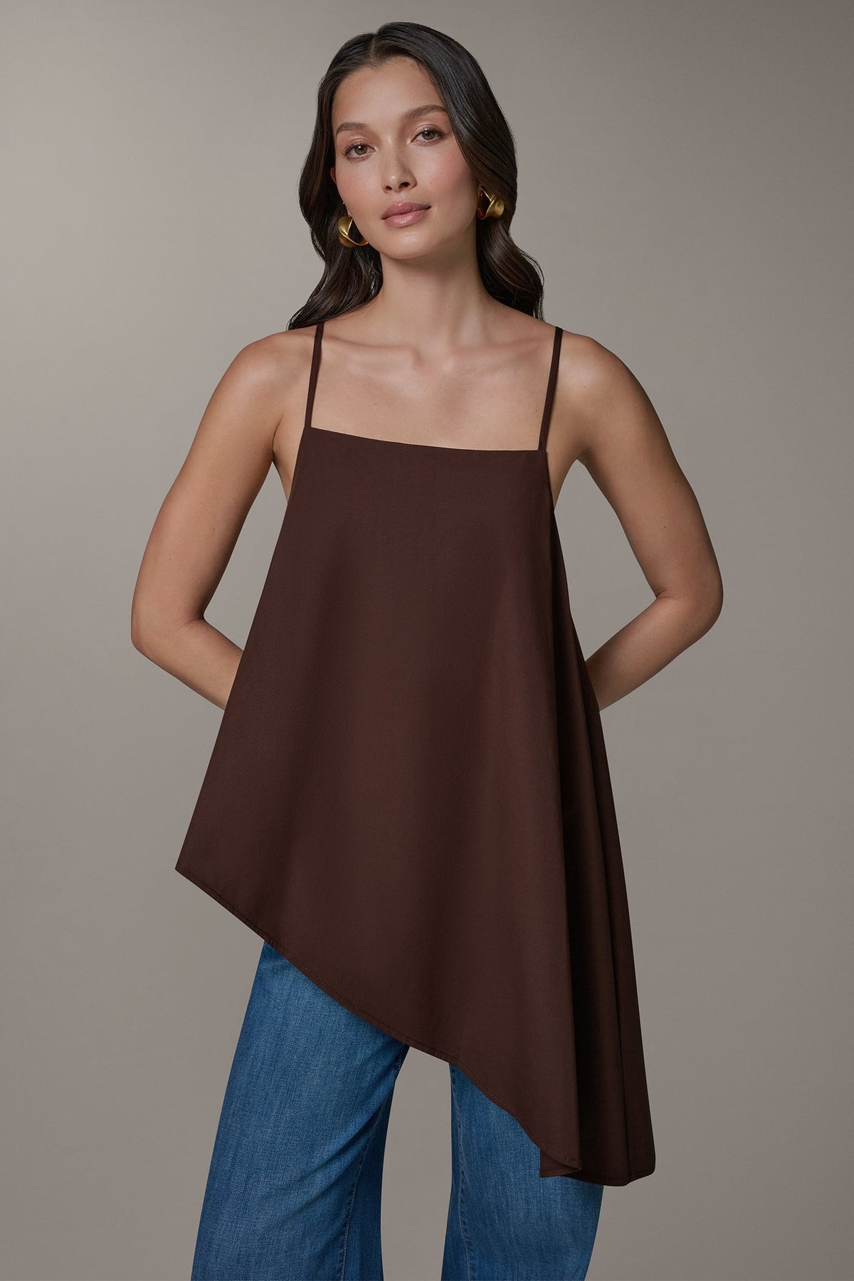 SLEEVELESS ASYMMETRIC TIE BACK BLOUSE - Canyon