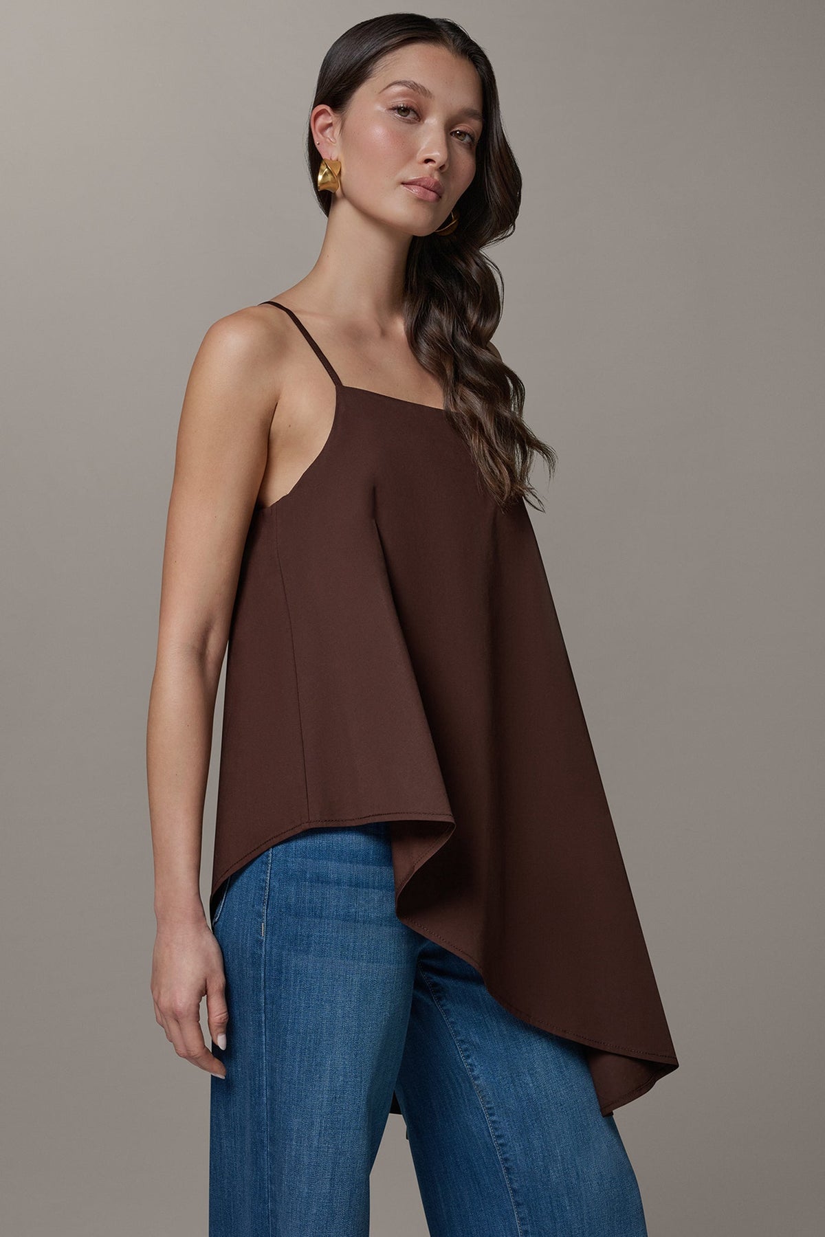 SLEEVELESS ASYMMETRIC TIE BACK BLOUSE - Canyon