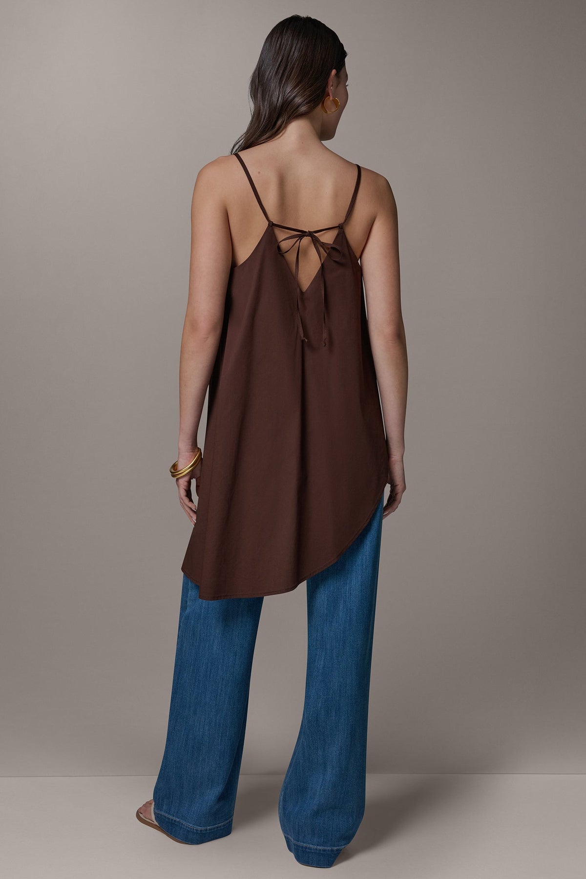 SLEEVELESS ASYMMETRIC TIE BACK BLOUSE - Canyon