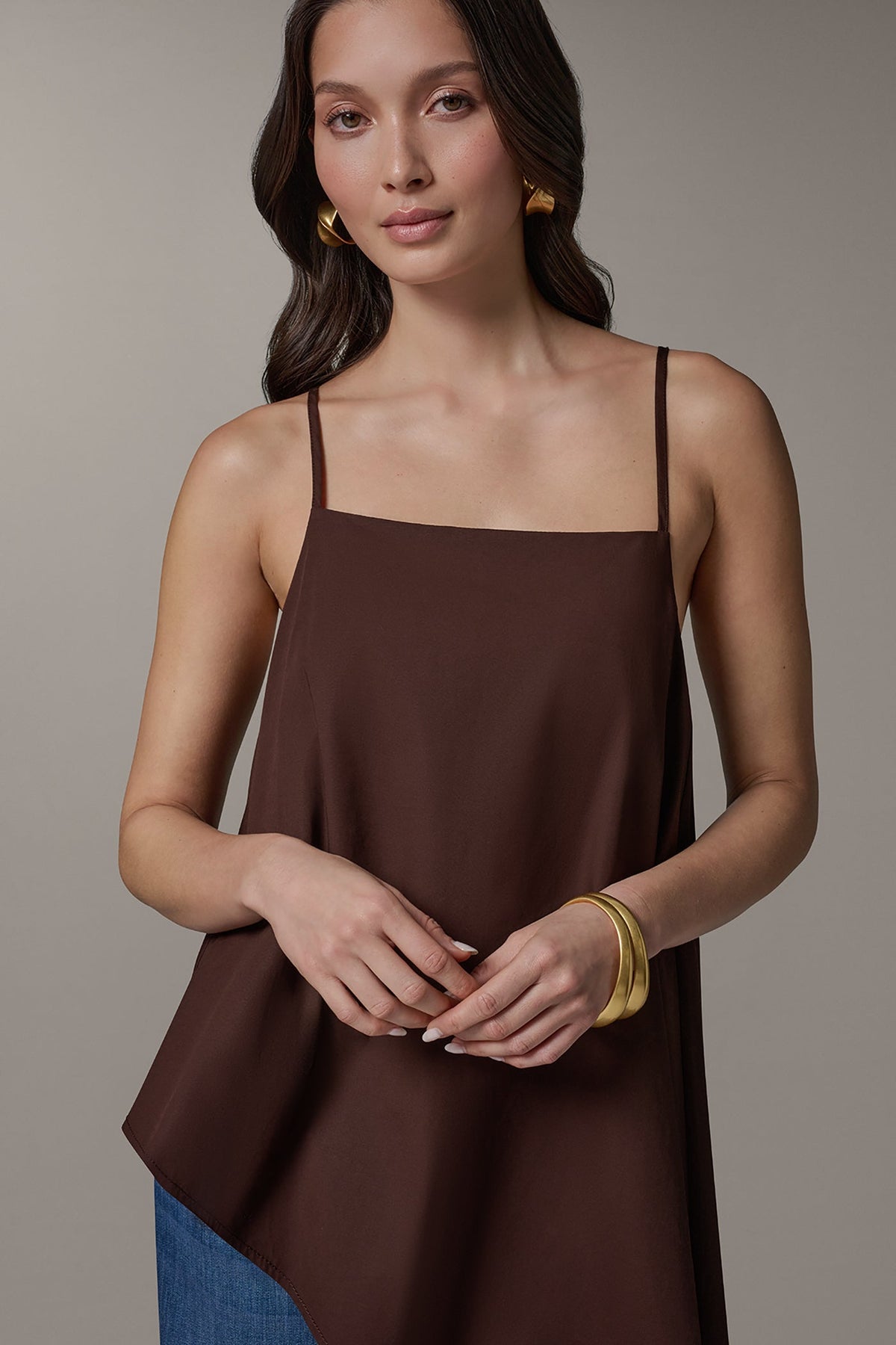 SLEEVELESS ASYMMETRIC TIE BACK BLOUSE - Canyon