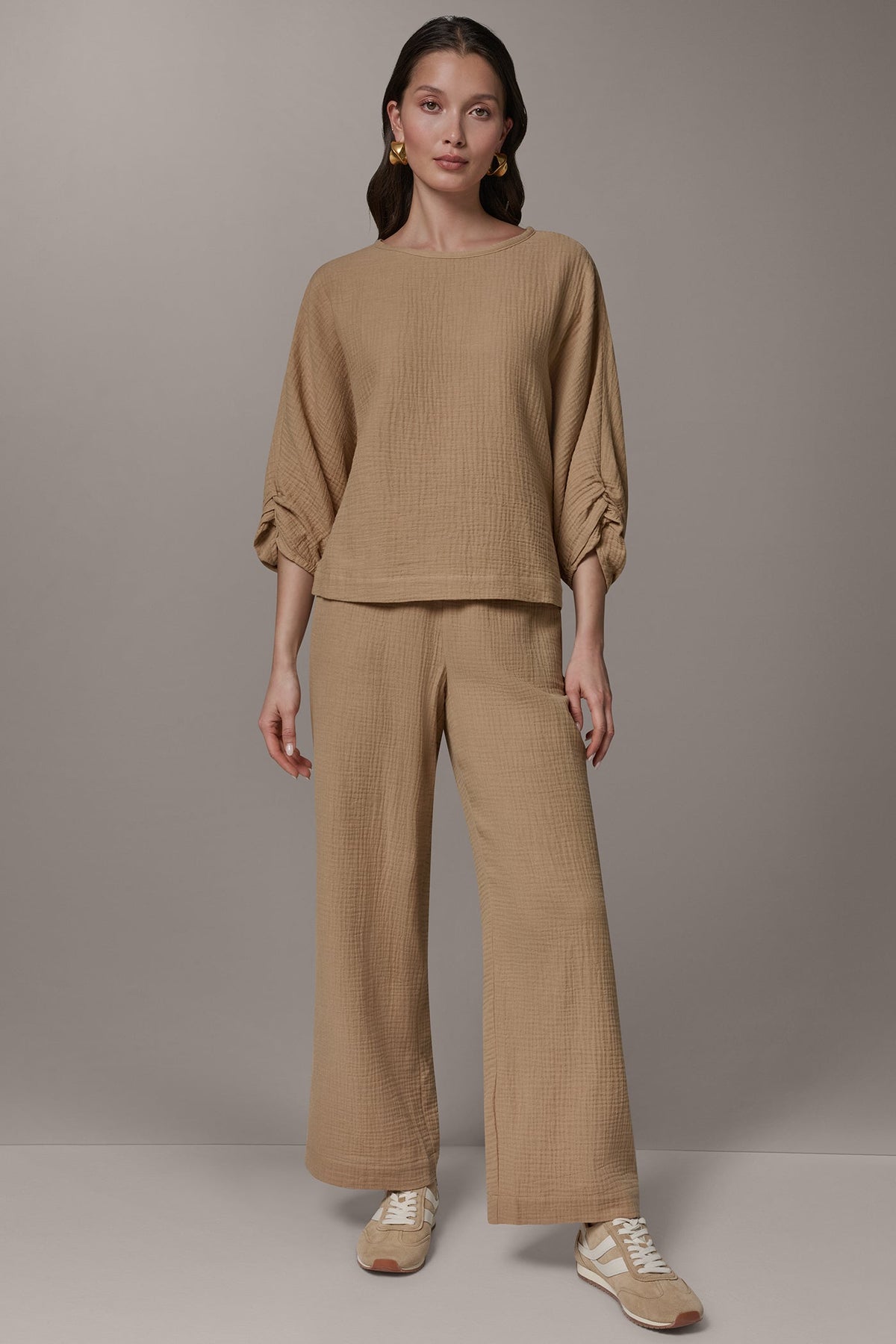 3/4 SLEEVE TWIST CUFF BLOUSE - Fawn