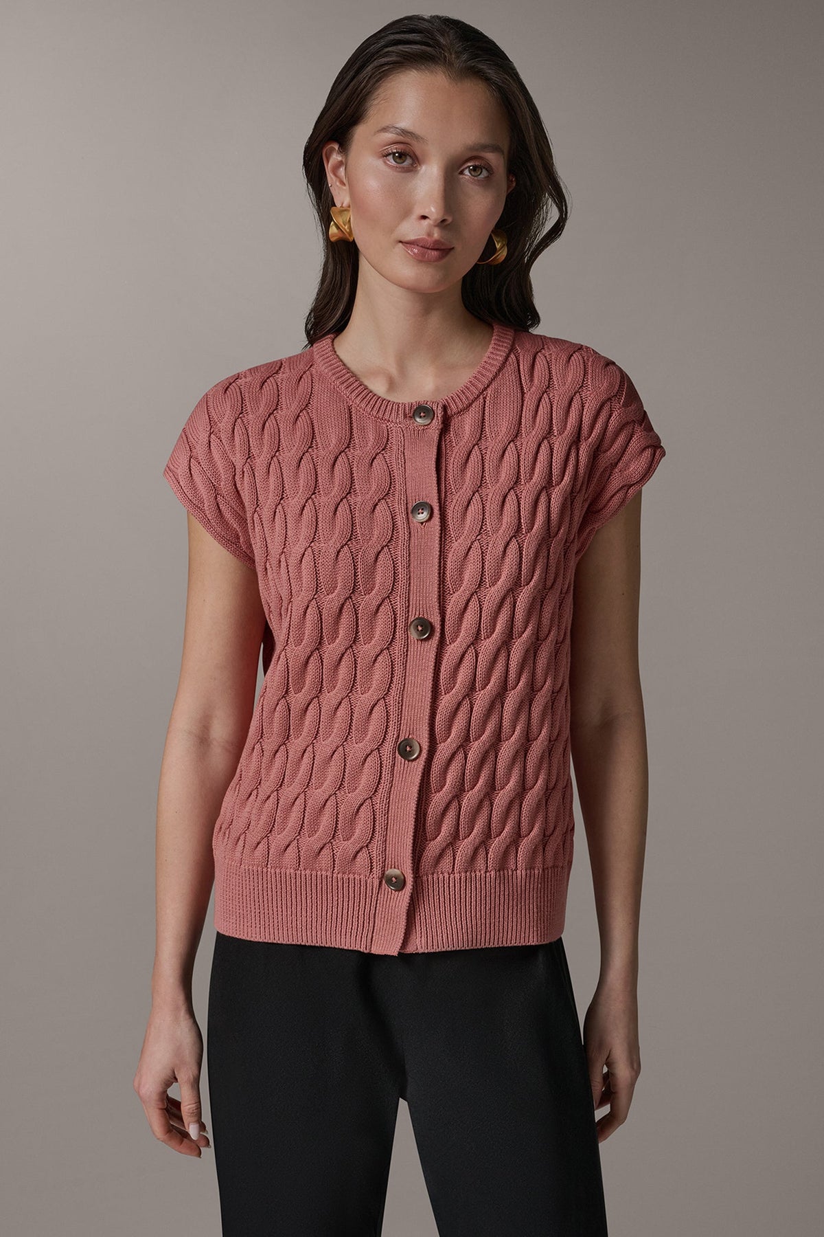 SLEEVELESS CABLE KNIT VEST - Desert Clay
