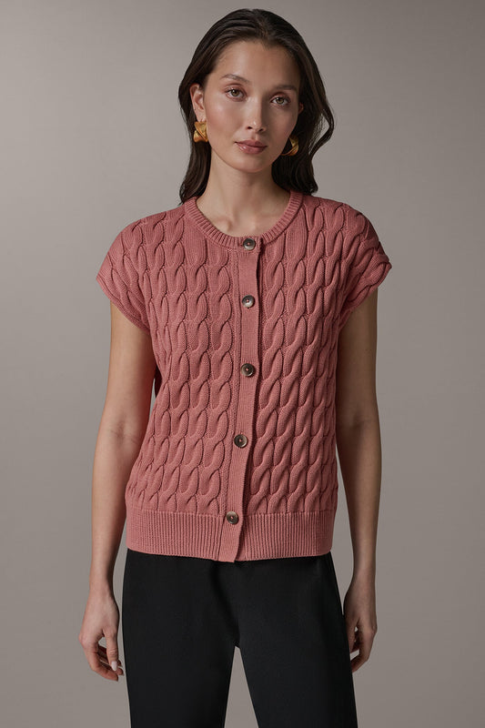 SLEEVELESS CABLE KNIT VEST - Desert Clay