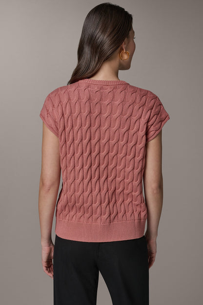 SLEEVELESS CABLE KNIT VEST - Desert Clay