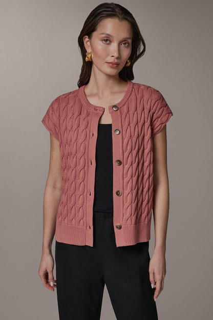 SLEEVELESS CABLE KNIT VEST - Desert Clay
