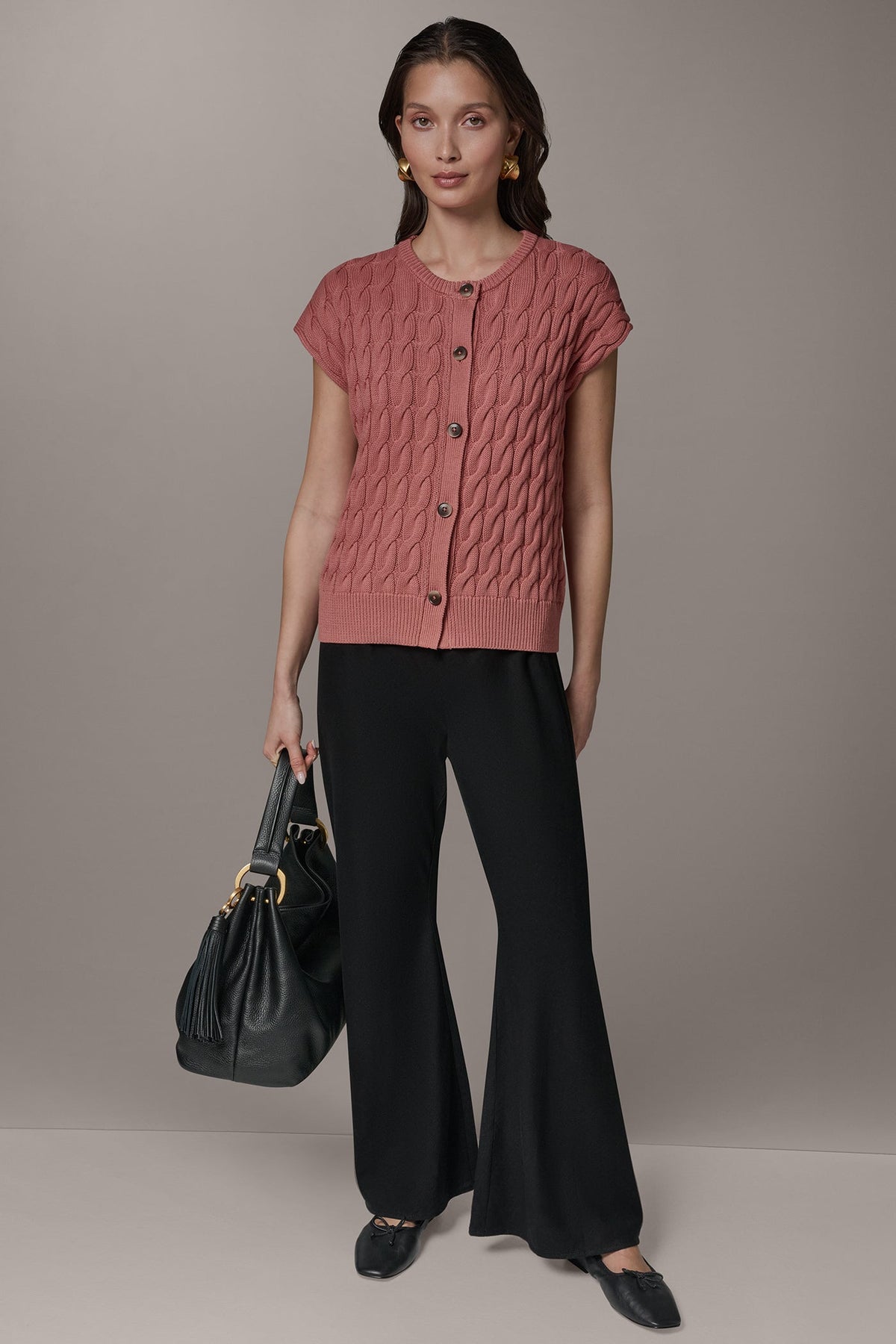 SLEEVELESS CABLE KNIT VEST - Desert Clay