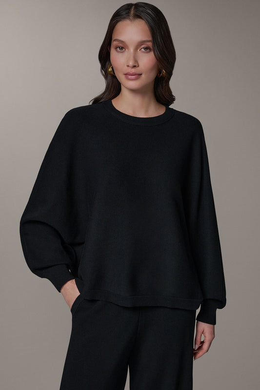 LONG DOLMAN SLEEVE SWEATER - Black