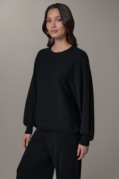 LONG DOLMAN SLEEVE SWEATER - Black