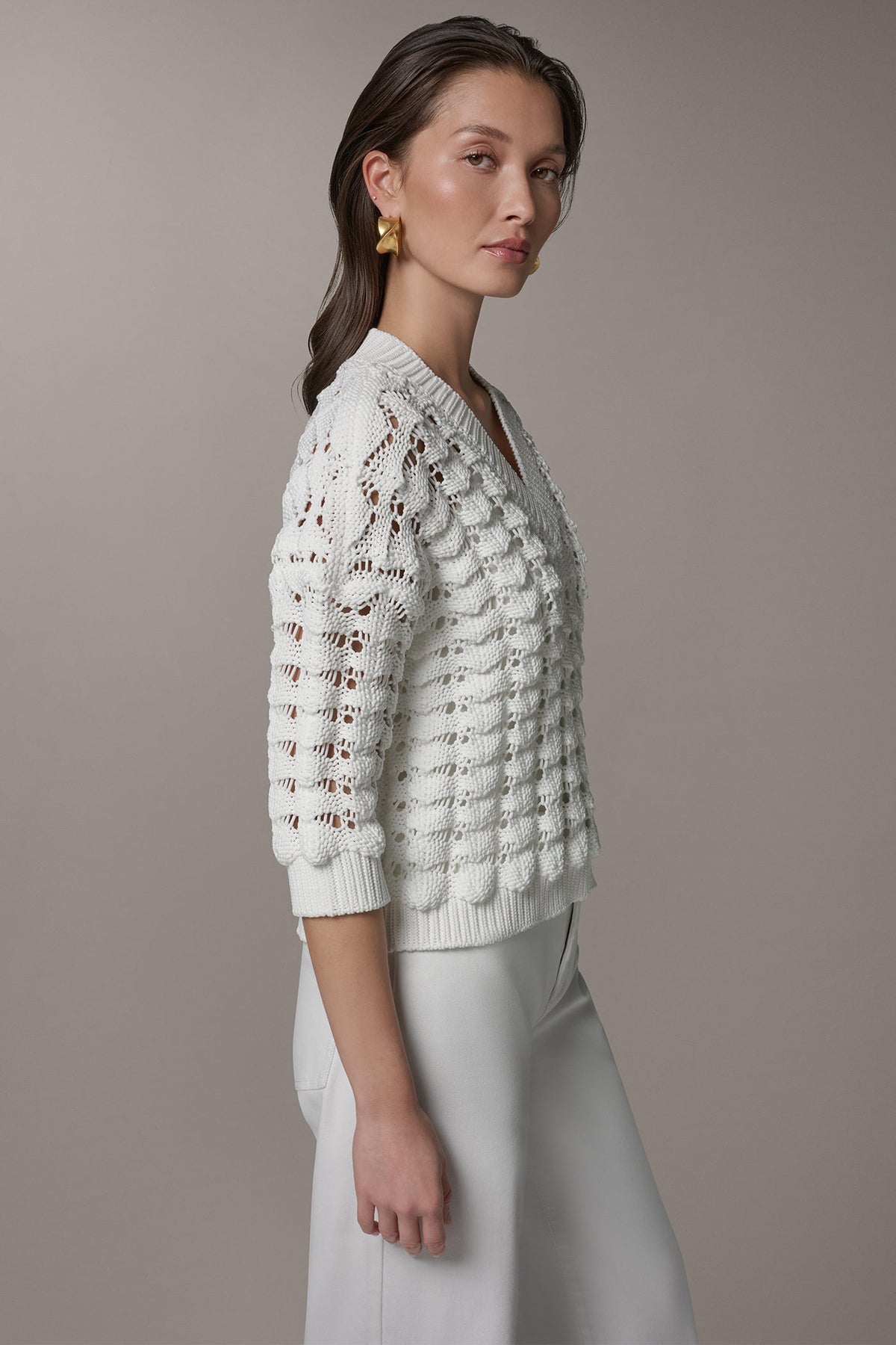 3/4 SLEEVE SWEATER - Cream