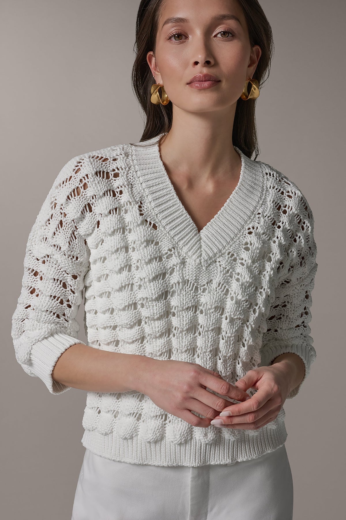 3/4 SLEEVE SWEATER - Cream