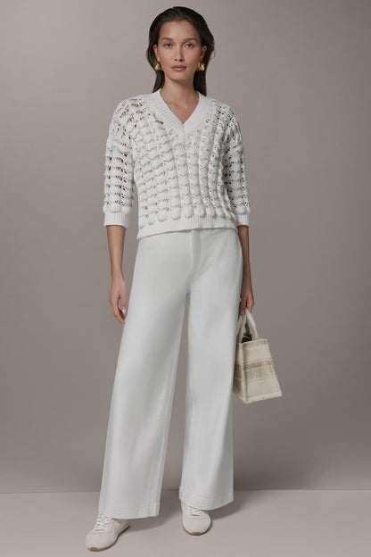 3/4 SLEEVE SWEATER - Cream