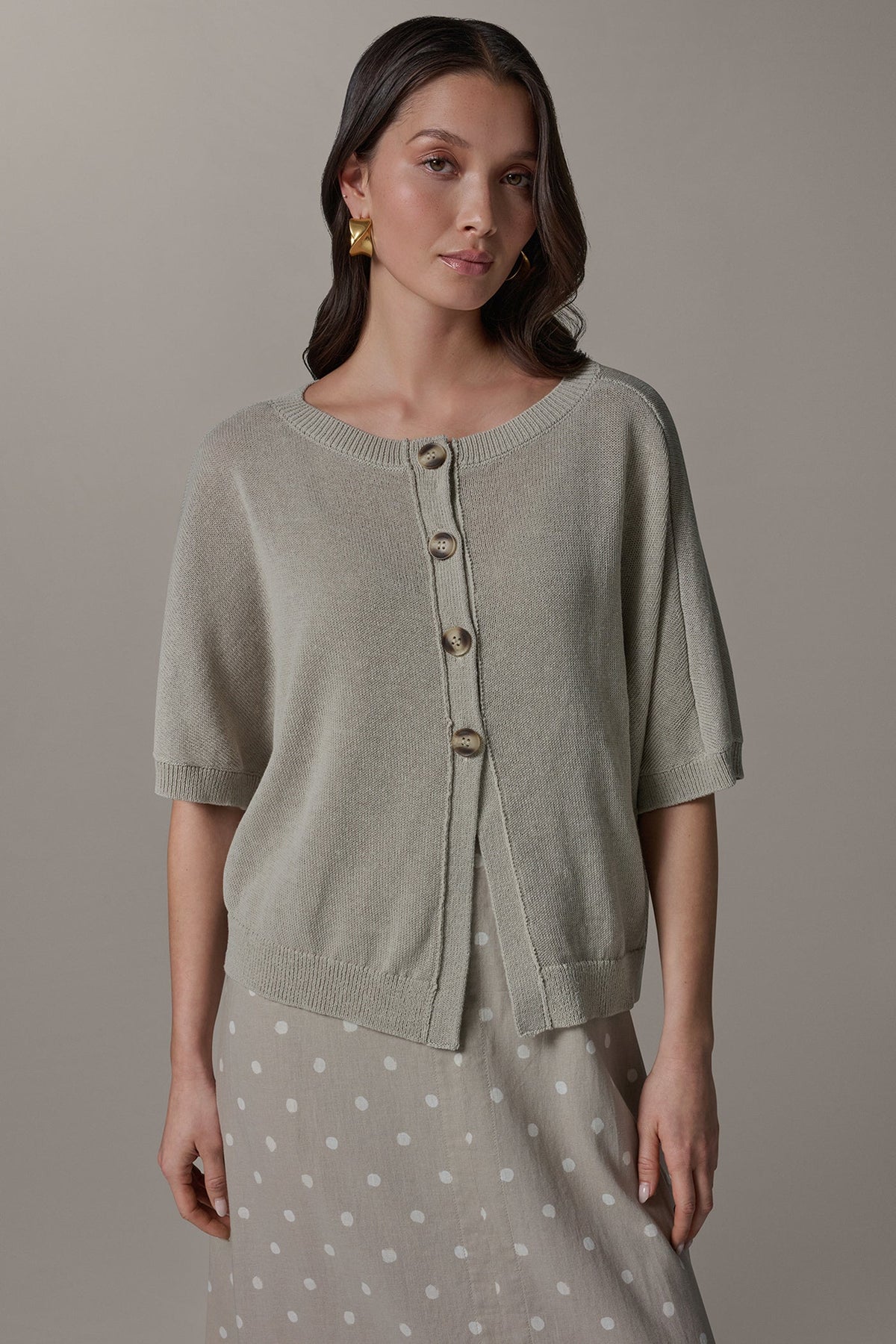 SHORT SLEEVE EASY CARDIGAN - Sandstone