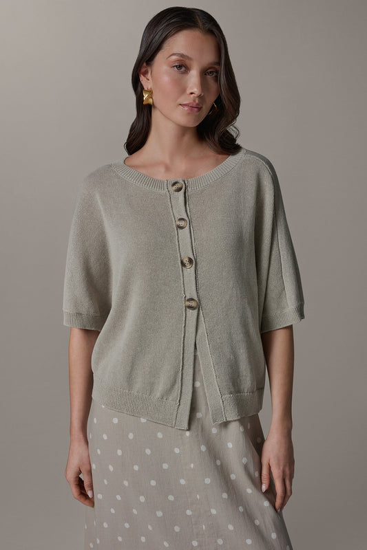 SHORT SLEEVE EASY CARDIGAN - Sandstone