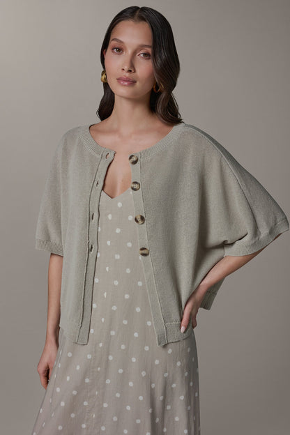 SHORT SLEEVE EASY CARDIGAN - Sandstone