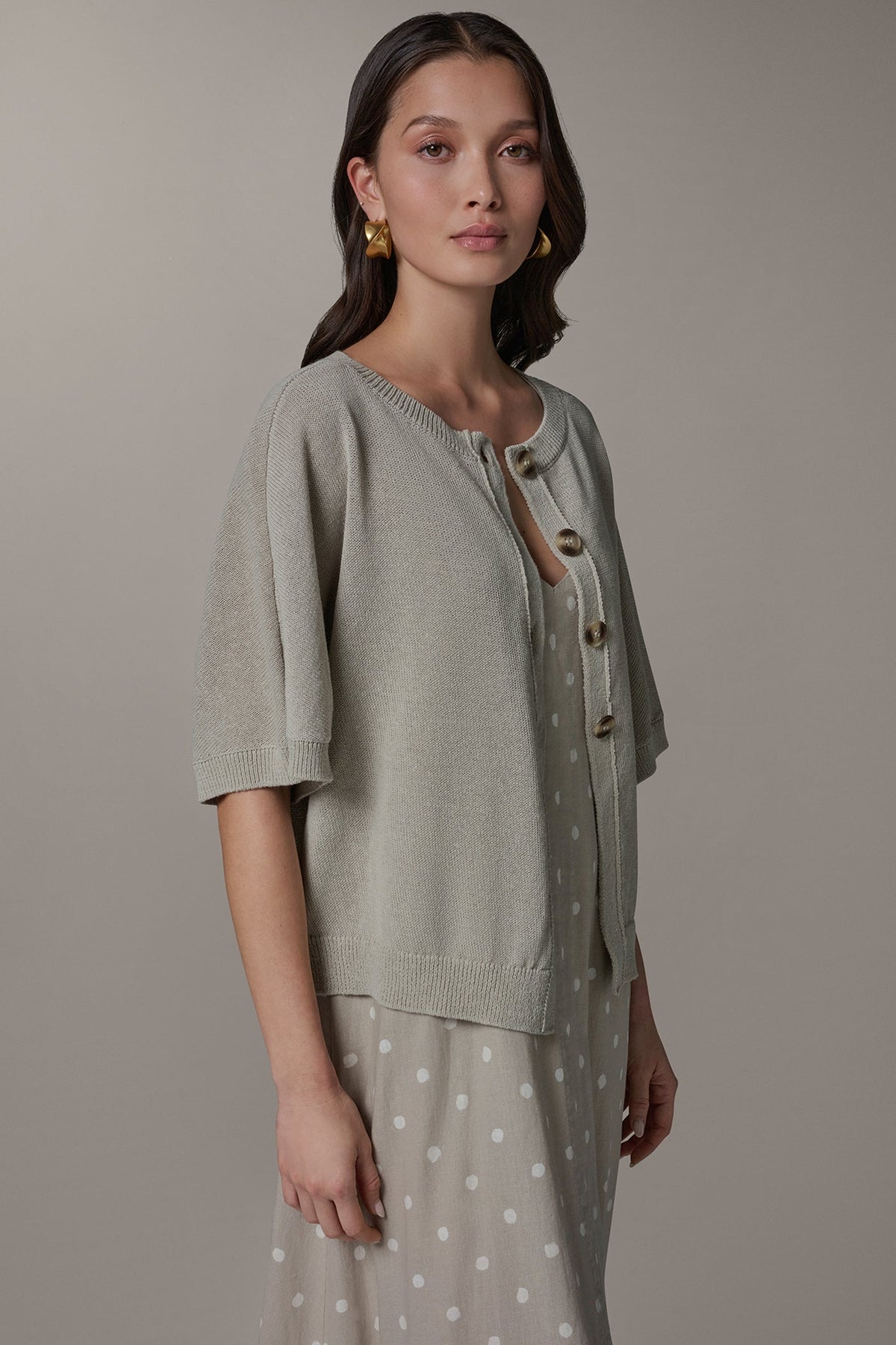 SHORT SLEEVE EASY CARDIGAN - Sandstone