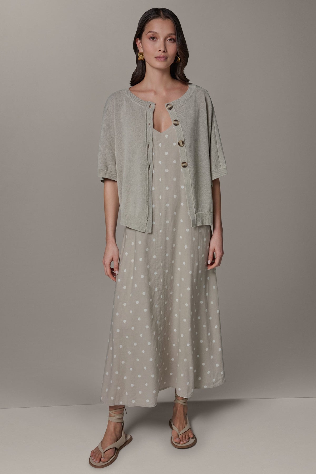 SHORT SLEEVE EASY CARDIGAN - Sandstone