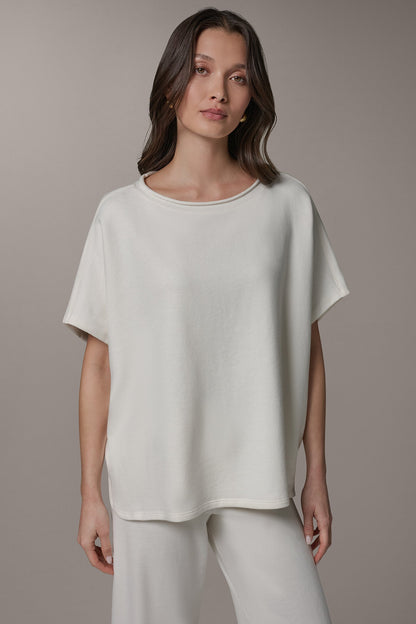 SHORT SLEEVE BOATNECK PULLOVER - Cream