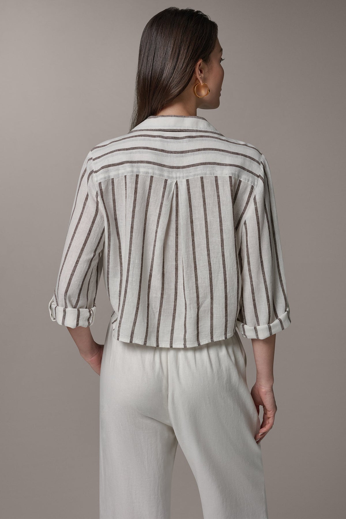 LONG SLEEVE TIE-FRONT BLOUSE - Cream/Canyon