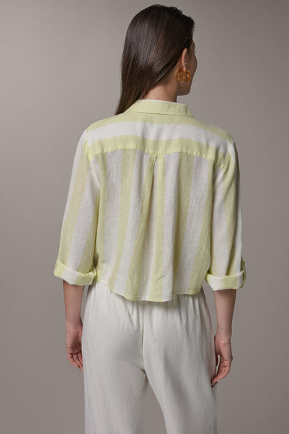 LONG SLEEVE TIE-FRONT BLOUSE - Limoncello/Cream