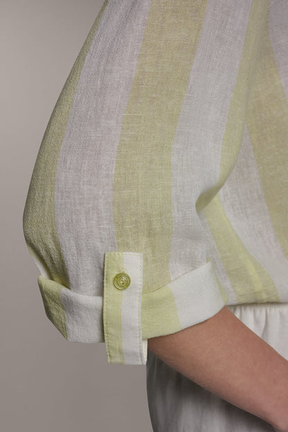 LONG SLEEVE TIE-FRONT BLOUSE - Limoncello/Cream