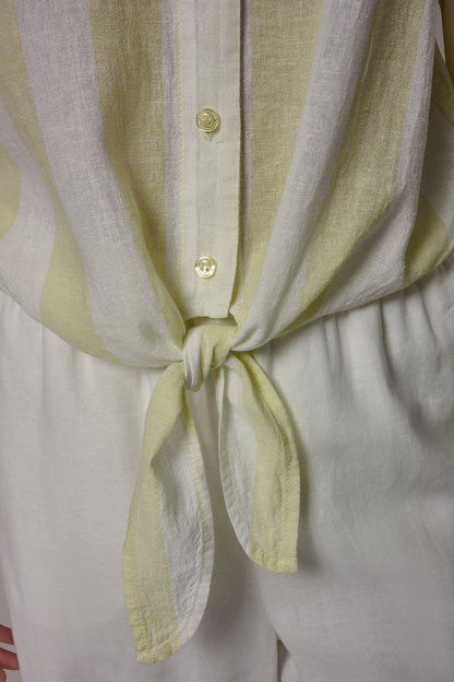 LONG SLEEVE TIE-FRONT BLOUSE - Limoncello/Cream