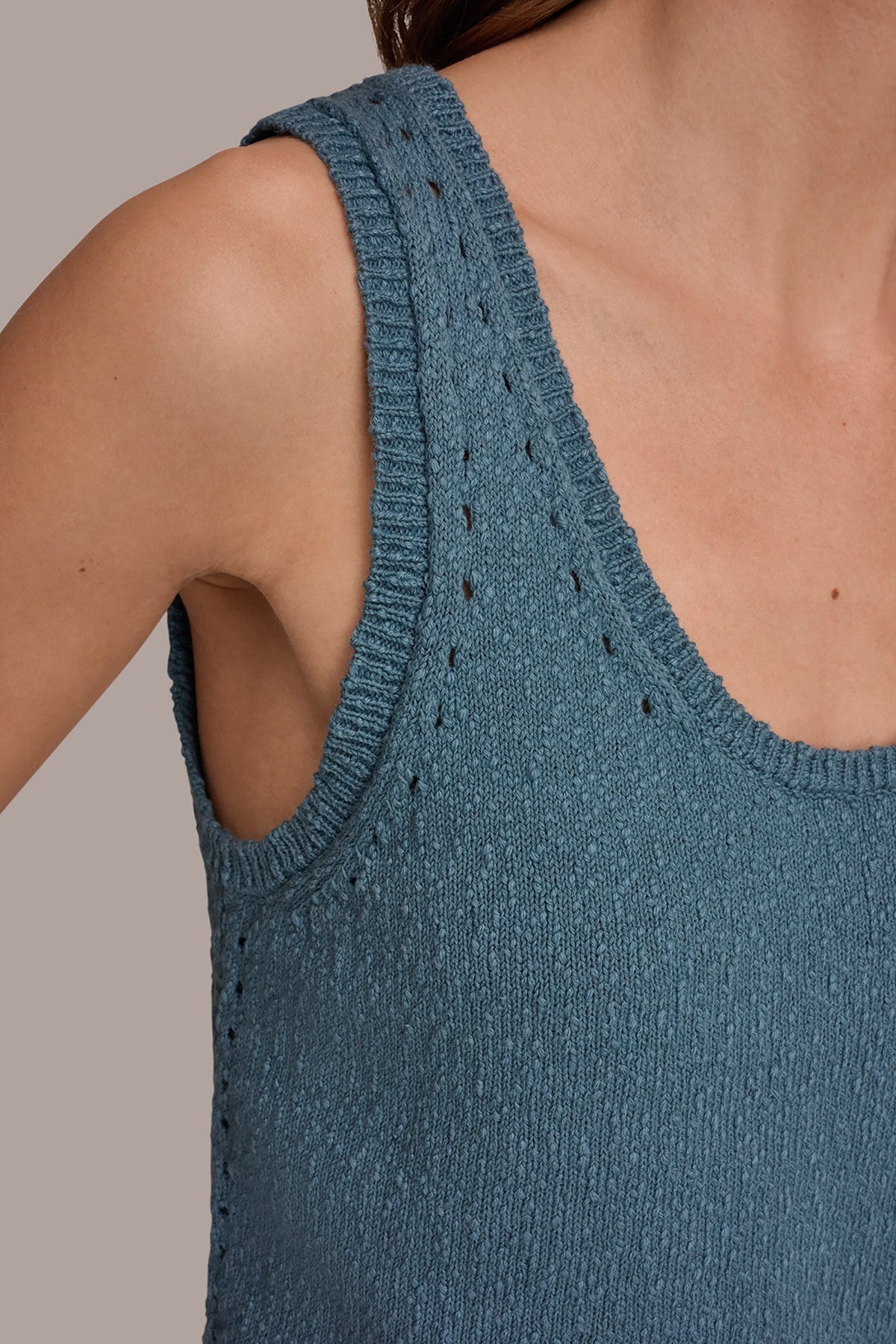 SLEEVELESS POINTELLE STITCH TANK - Washed Indigo