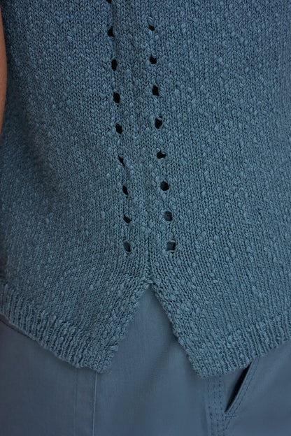 SLEEVELESS POINTELLE STITCH TANK - Washed Indigo
