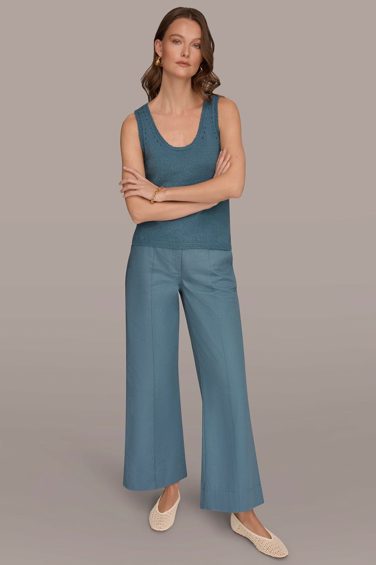 SLEEVELESS POINTELLE STITCH TANK - Washed Indigo