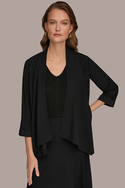 THE MODERN TRAVEL 3/4 SLEEVE SHAWL CARDIGAN JACKET - Black