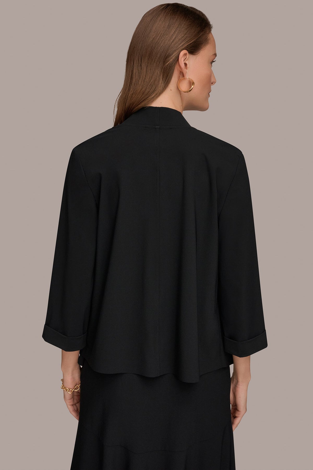 THE MODERN TRAVEL 3/4 SLEEVE SHAWL CARDIGAN JACKET - Black