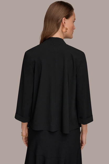 THE MODERN TRAVEL 3/4 SLEEVE SHAWL CARDIGAN JACKET - Black